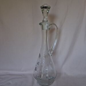 Bohemian Clear Glass Etched Flower Floral Bottle Stopper Blown Decanter Pitcher